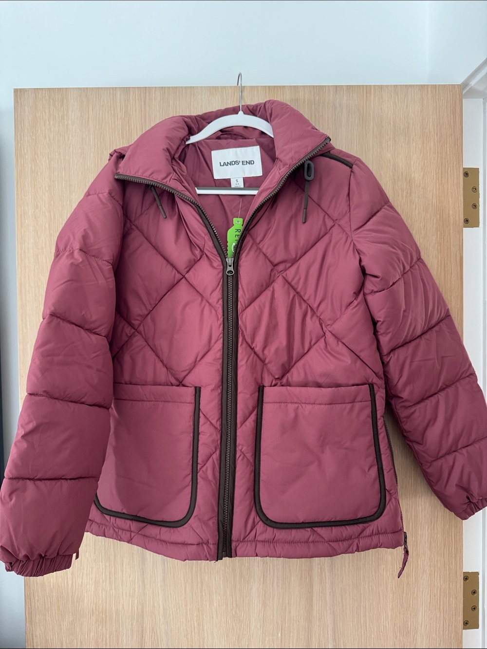 Lands End Mauve Pink with Brown Jacket. Size S (4-6). NWT